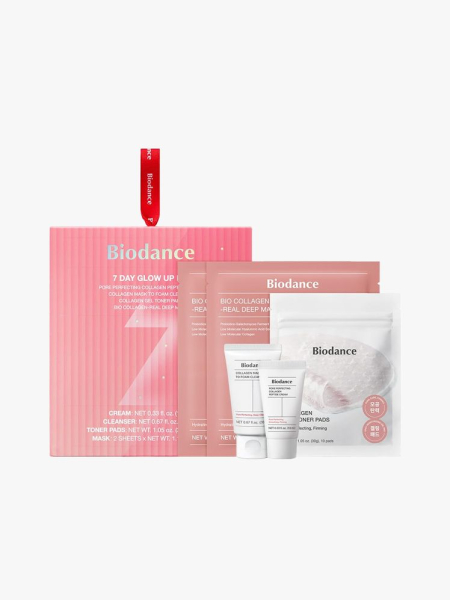 Biodance 7 Day Glow Up Kit in multiple branded components on a light gray background