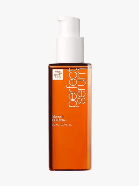 Mise En Scene Perfect Serum in orange branded component on a light gray background