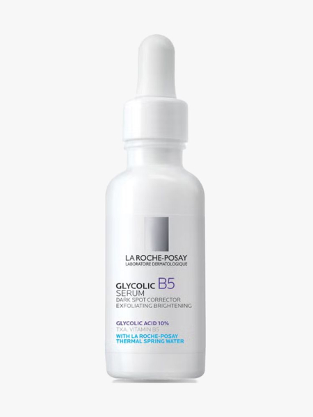 La Roche-Posay Glycolic Acid Serum in branded dropper component on a light gray background